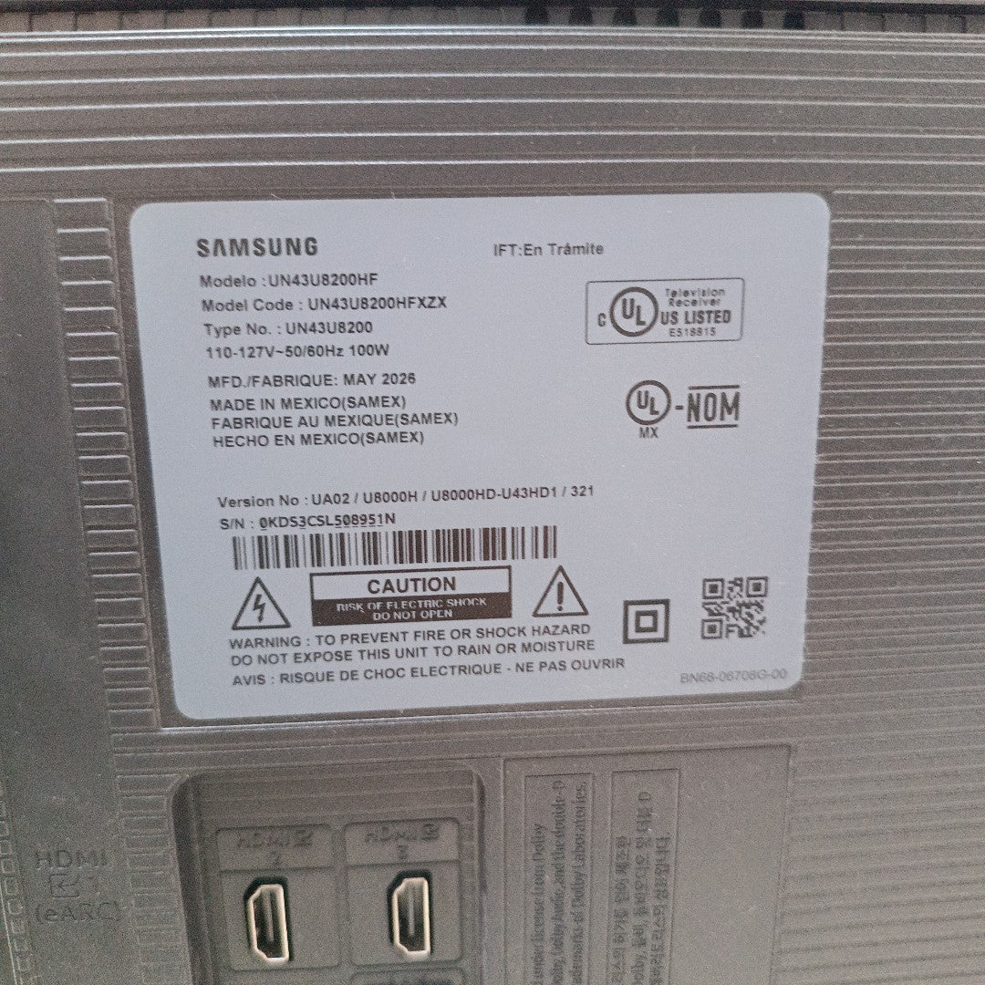 PANTALLA SAMSUNG UN43U8200HF (2026) 43" LED 4K (SEMINUEVO)