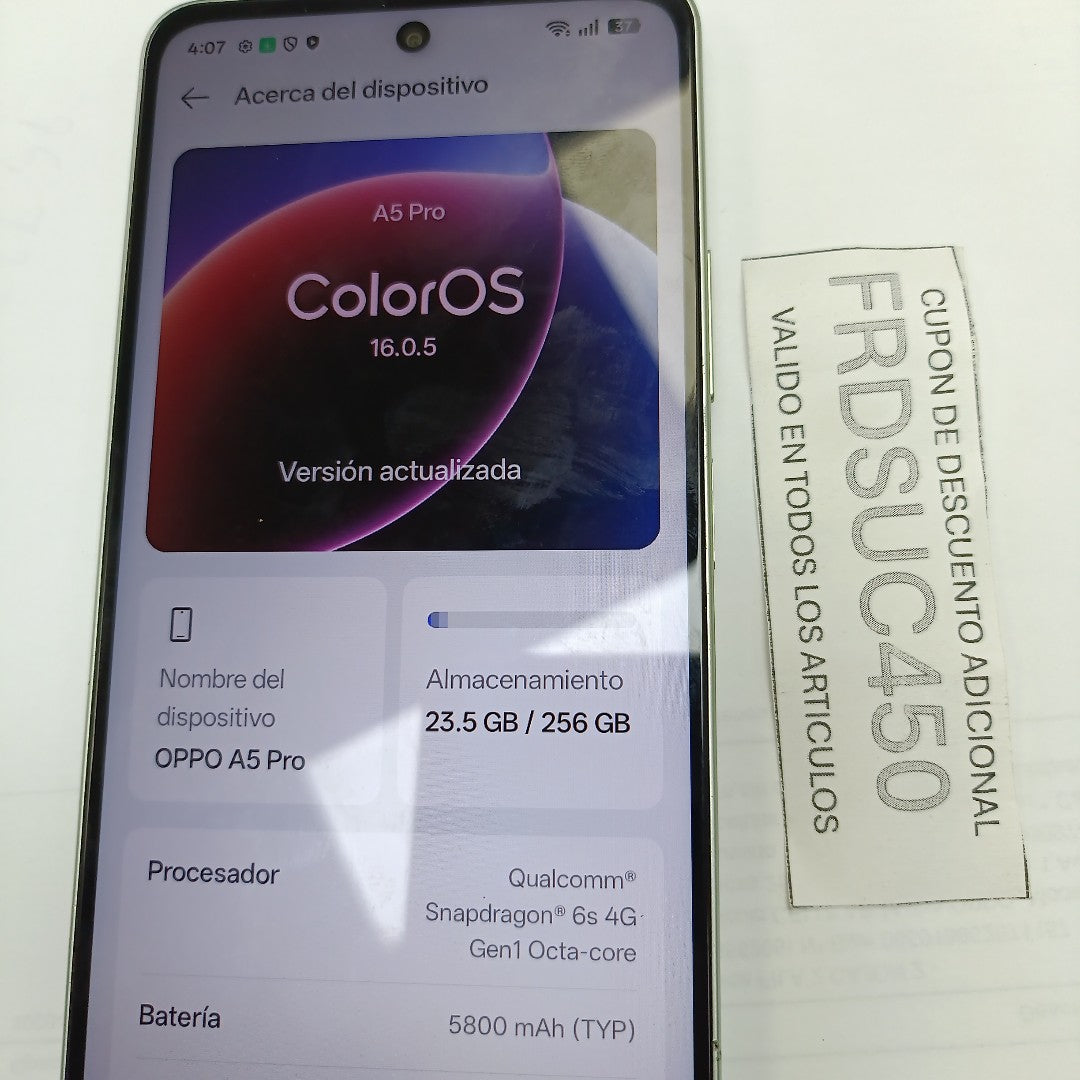 CELULAR OPPO A5 PRO CPH2711 (2025) 256 GB 8 GB RAM (SEMINUEVO)