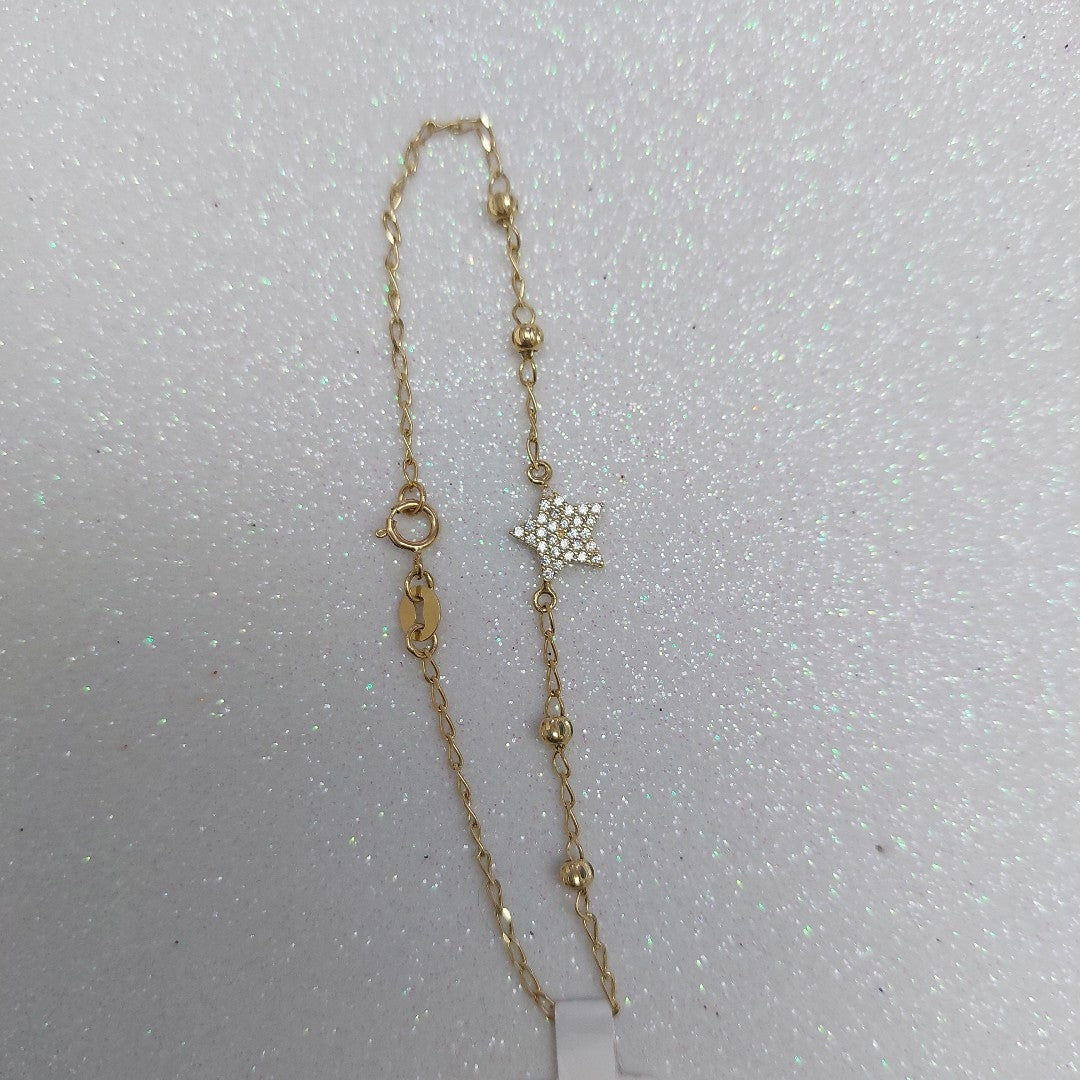 PULSERA ESPECIAL CON ESTRELLA Y CIRCONIAS 14K 18 CM 1.5 GR (NUEVO)