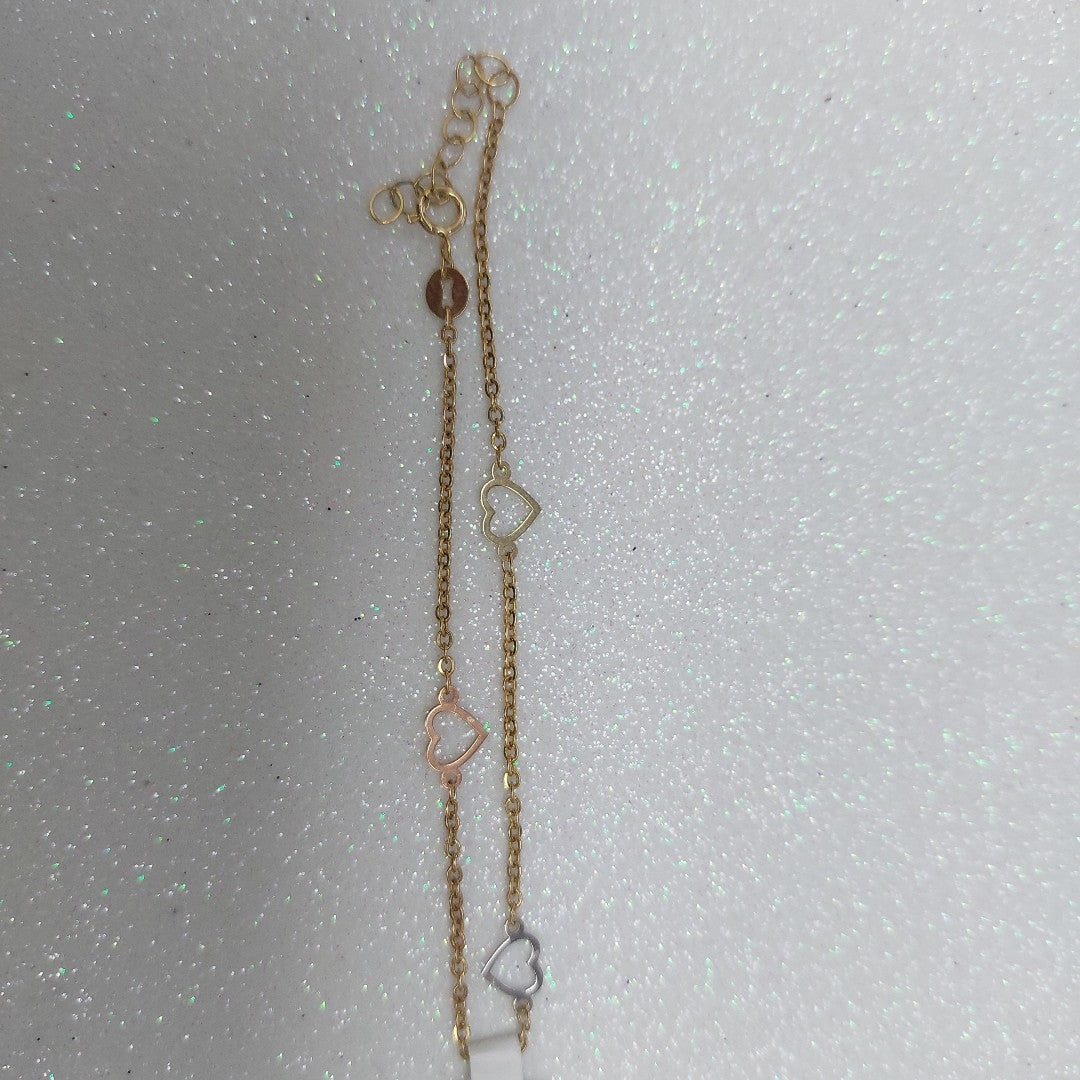 PULSERA ESPECIAL CON CORAZONES 10K 18 CM 1.2 GR (NUEVO)
