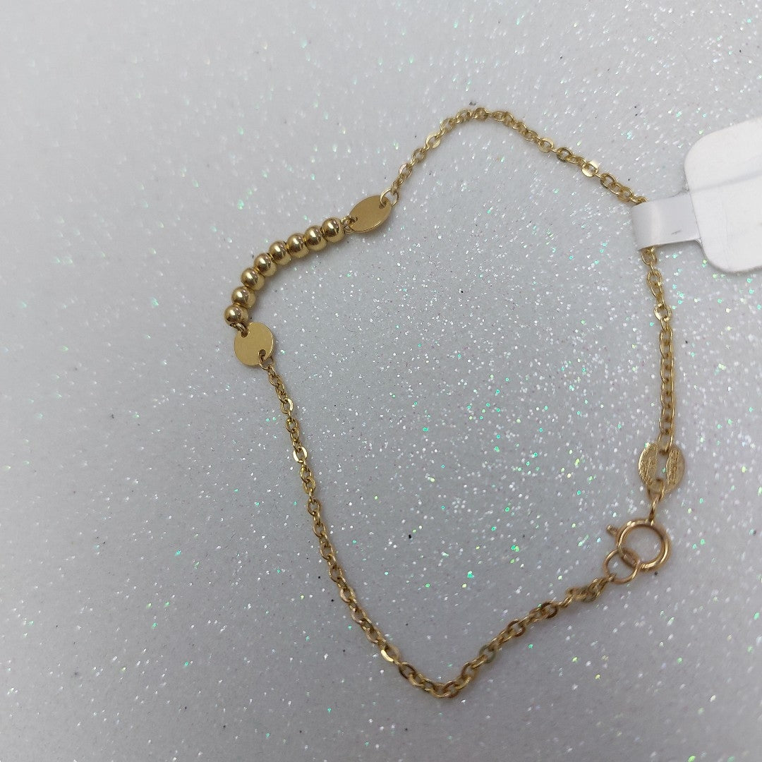 PULSERA TEJIDO ESPECIAL CON BOLITAS 14K 18 CM 1.8 GR (NUEVO)