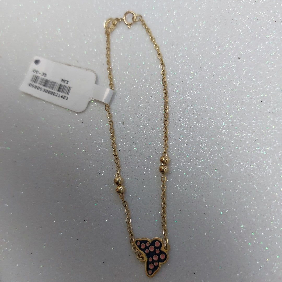 PULSERA TEJIDO ESPECIAL MARIPOSA CON ESMALTE 14K 18 CM 1.8 GR (NUEVO)