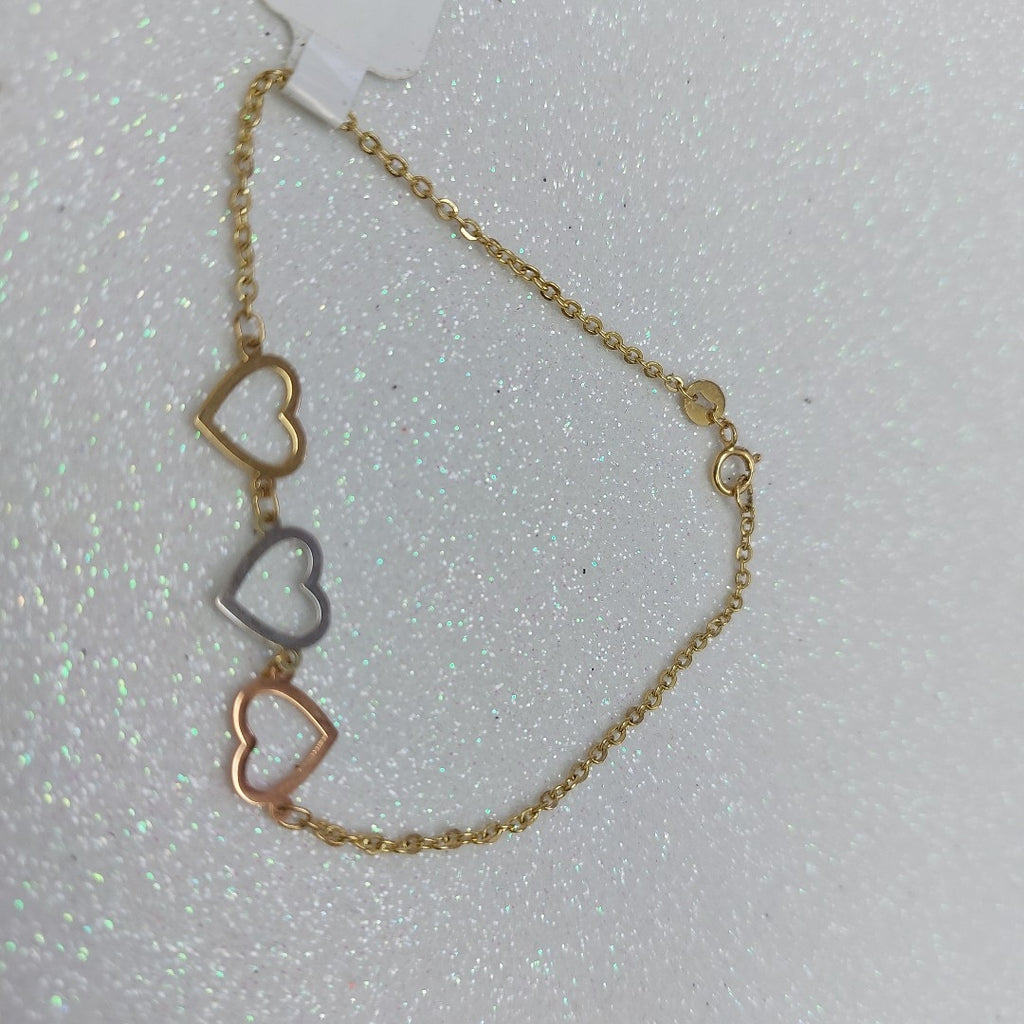 PULSERA ESPECIAL CON CORAZONES 14K 18 CM 1.4 GR (NUEVO)