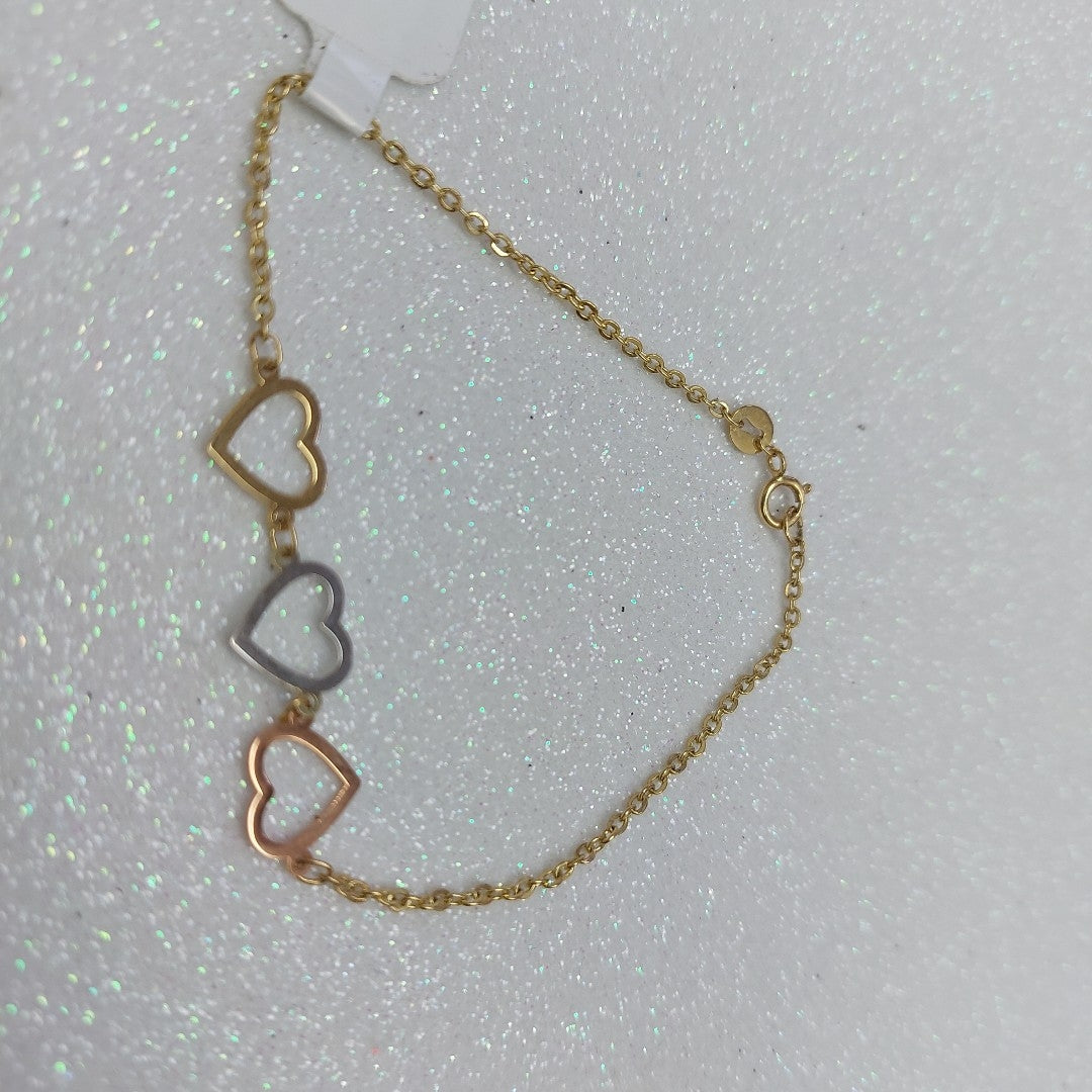 PULSERA ESPECIAL CON CORAZONES 14K 18 CM 1.4 GR (NUEVO)