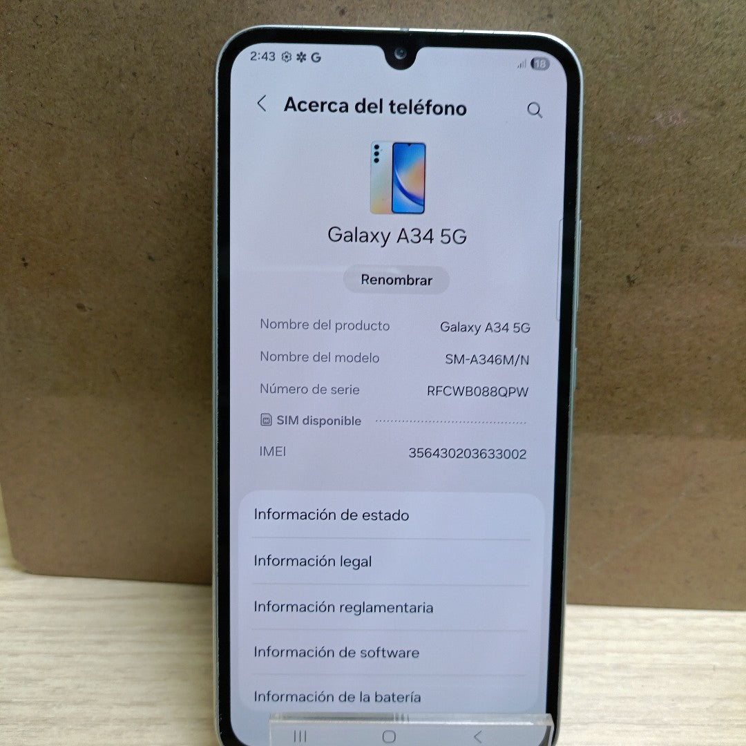 CELULAR SAMSUNG GALAXY A34 5G SM-A346M/N 128 GB 6 GB RAM (SEMINUEVO)