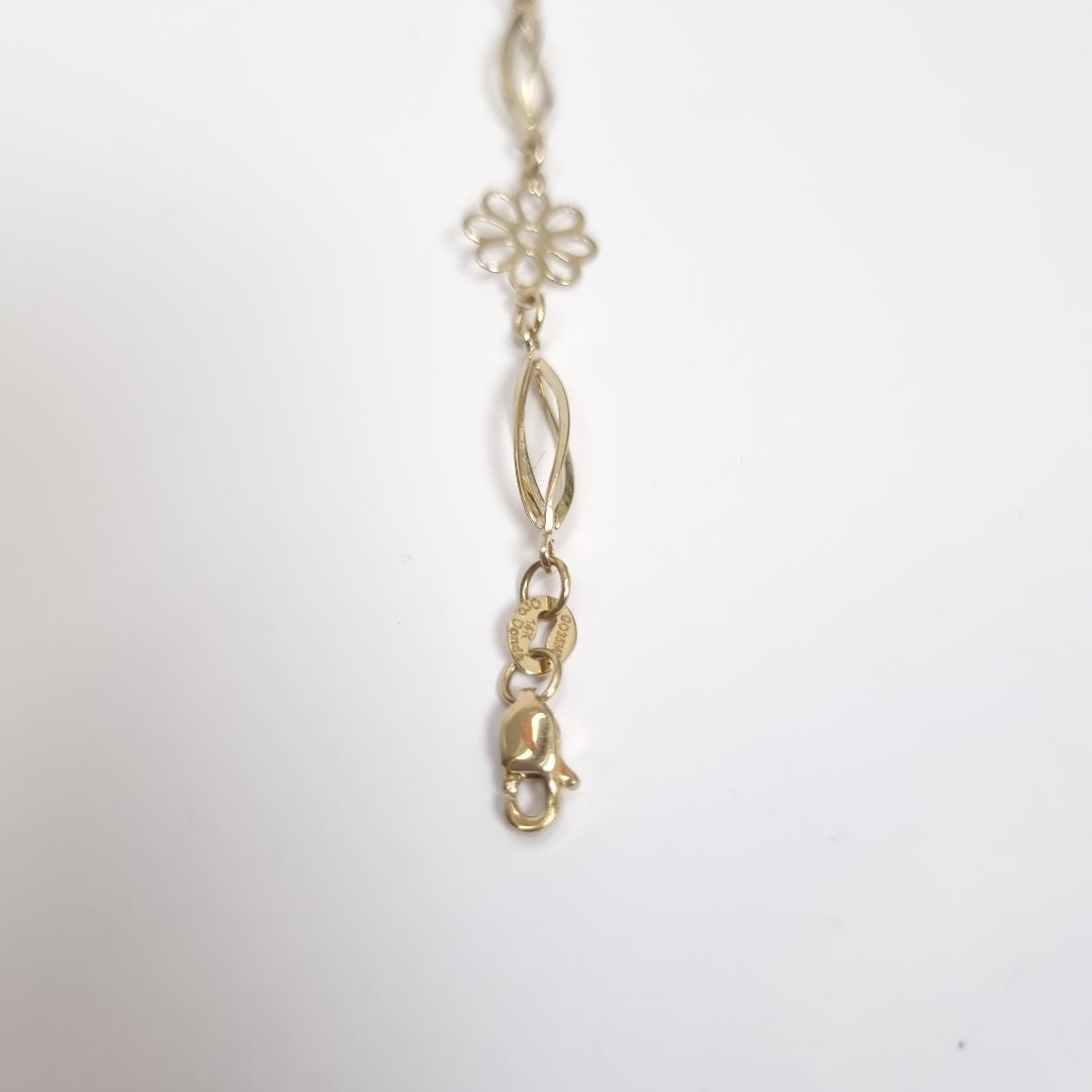 PULSERA ESPECIAL CON FLORES 14K 18 CM 2.7 GR (NUEVO)