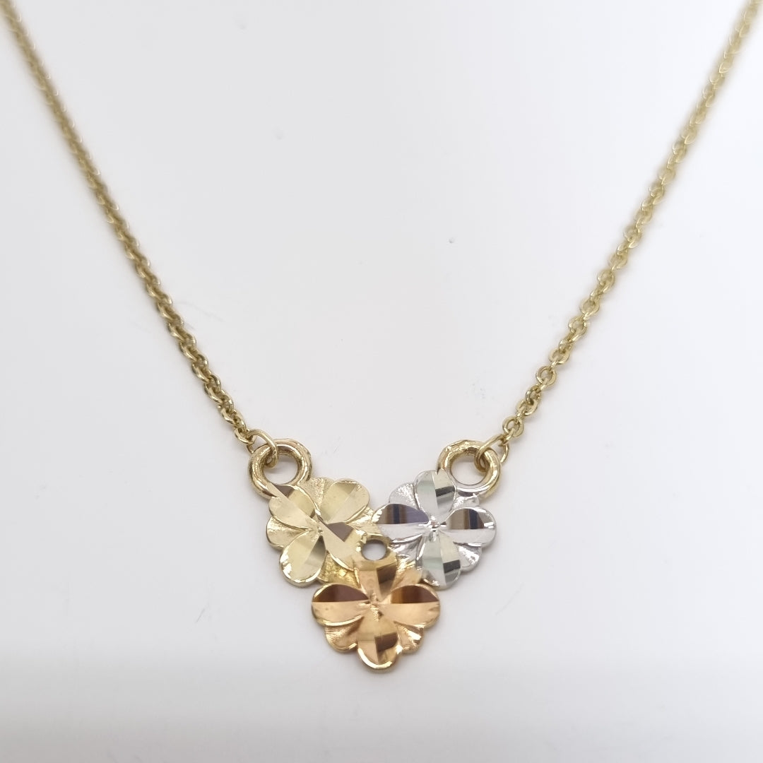 CADENA TEJIDO GARGANTILLA ESPECIAL C FLORES 14K 45 CM 2.9 GR (NUEVO)