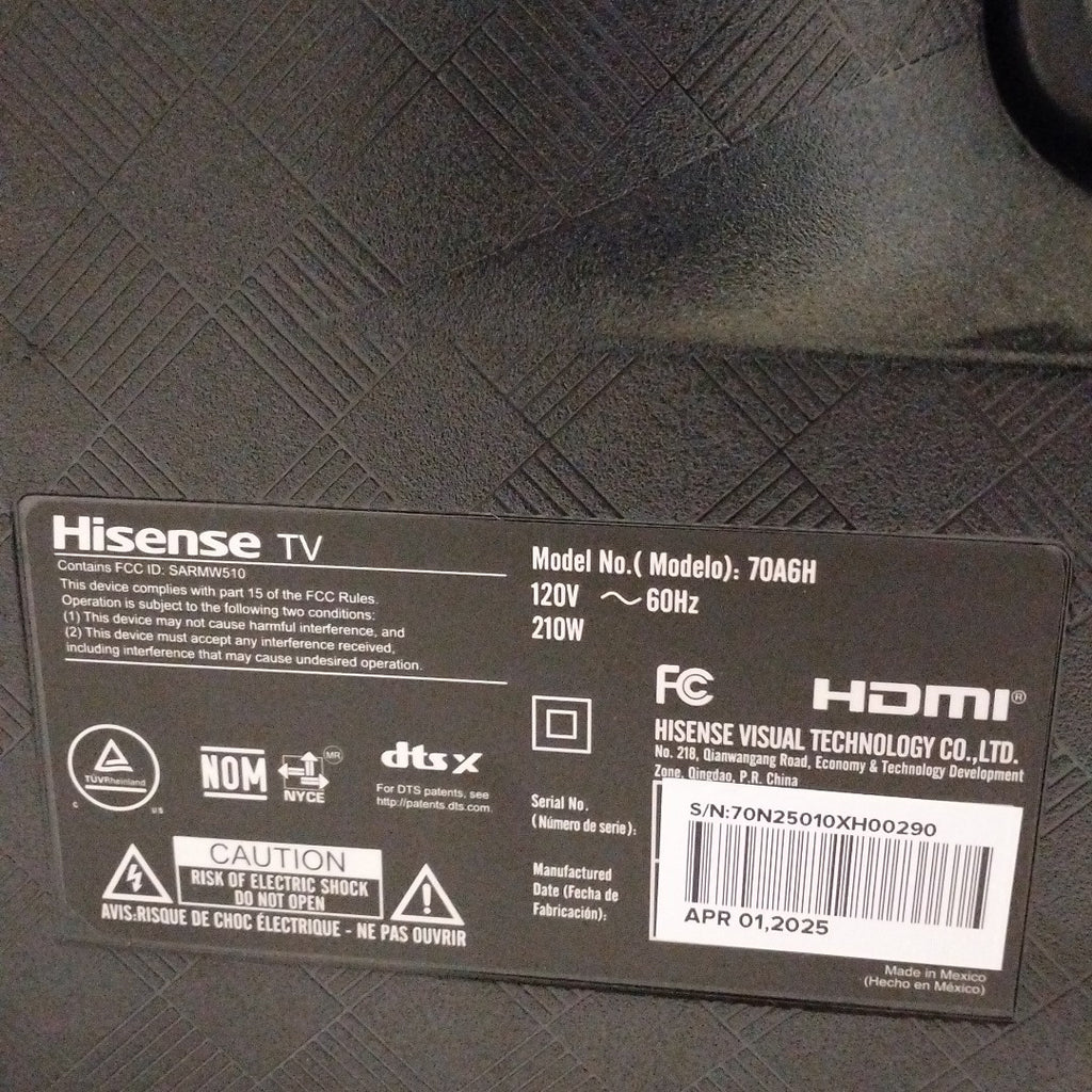 PANTALLA HISENSE 70A6H (2025) 70" LED 4K (SEMINUEVO)