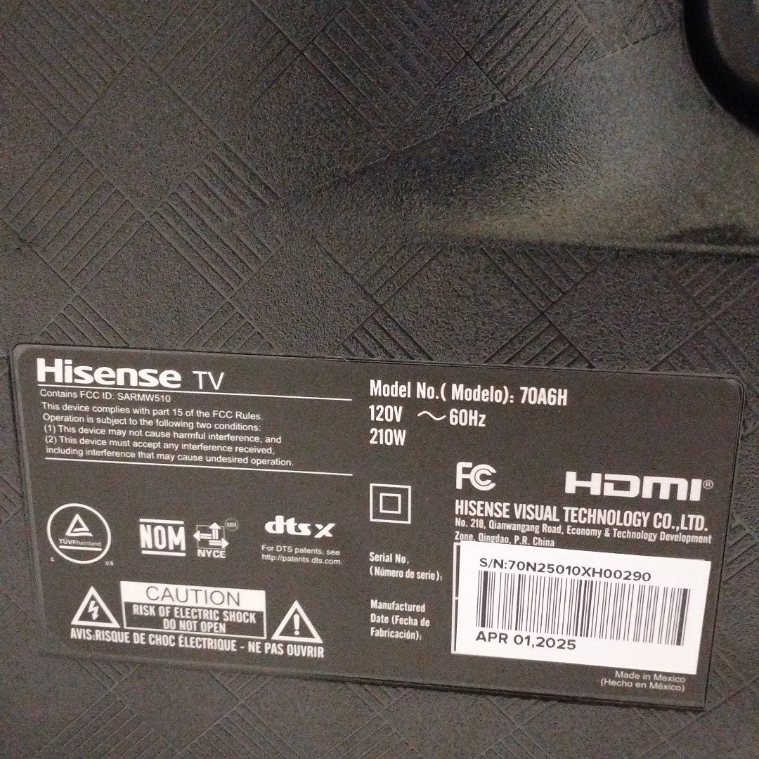 PANTALLA HISENSE 70A6H (2025) 70" LED 4K (SEMINUEVO)