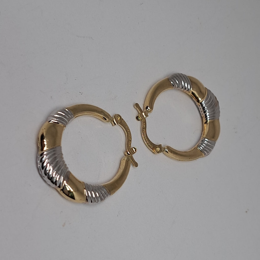 ARETES ARRACADAS HUECAS COMBINADAS 14K 2.6 GR (NUEVO)