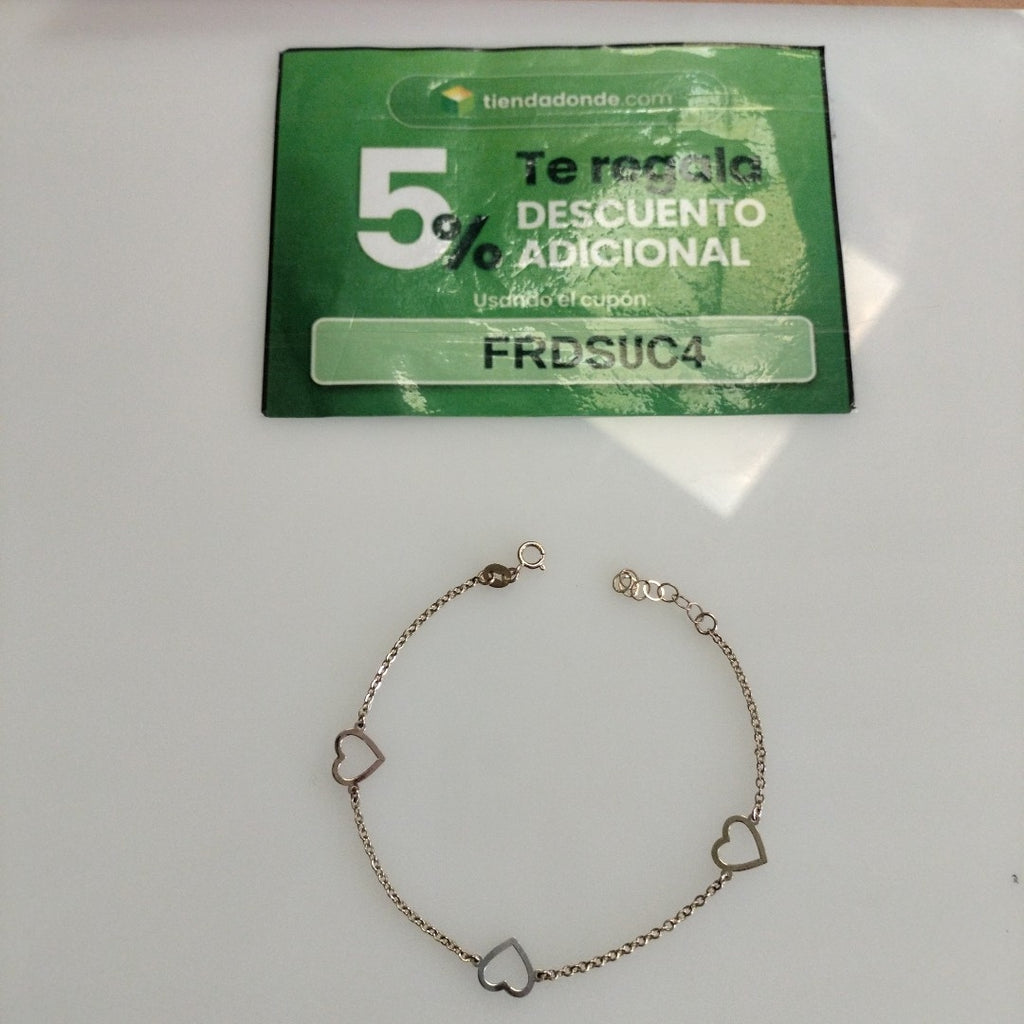 PULSERA ESPECIAL CON CORAZONES CONBINADOS 14K 18 CM 1.7 GR (NUEVO)