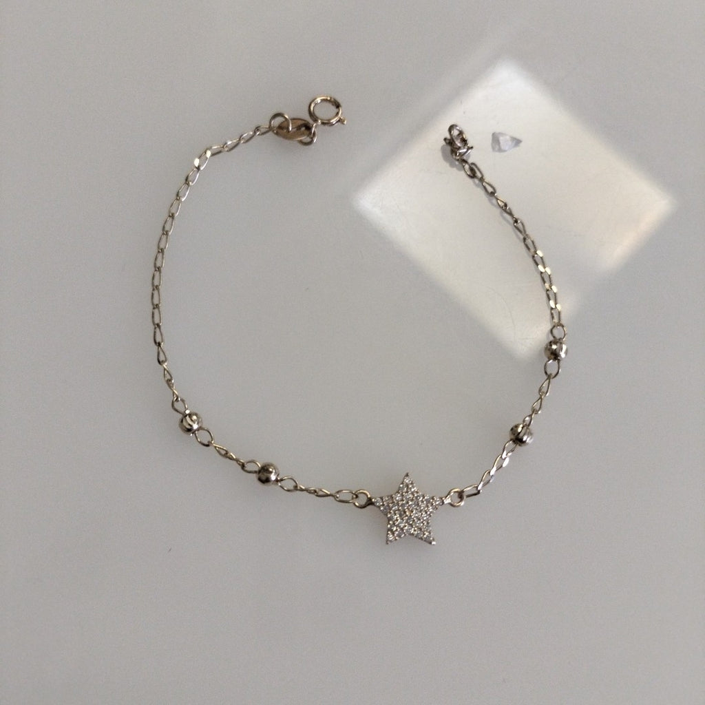 PULSERA ESPECIAL CON ESTRELLA Y CIRCONIAS 14K 18 CM 1.5 GR (NUEVO)