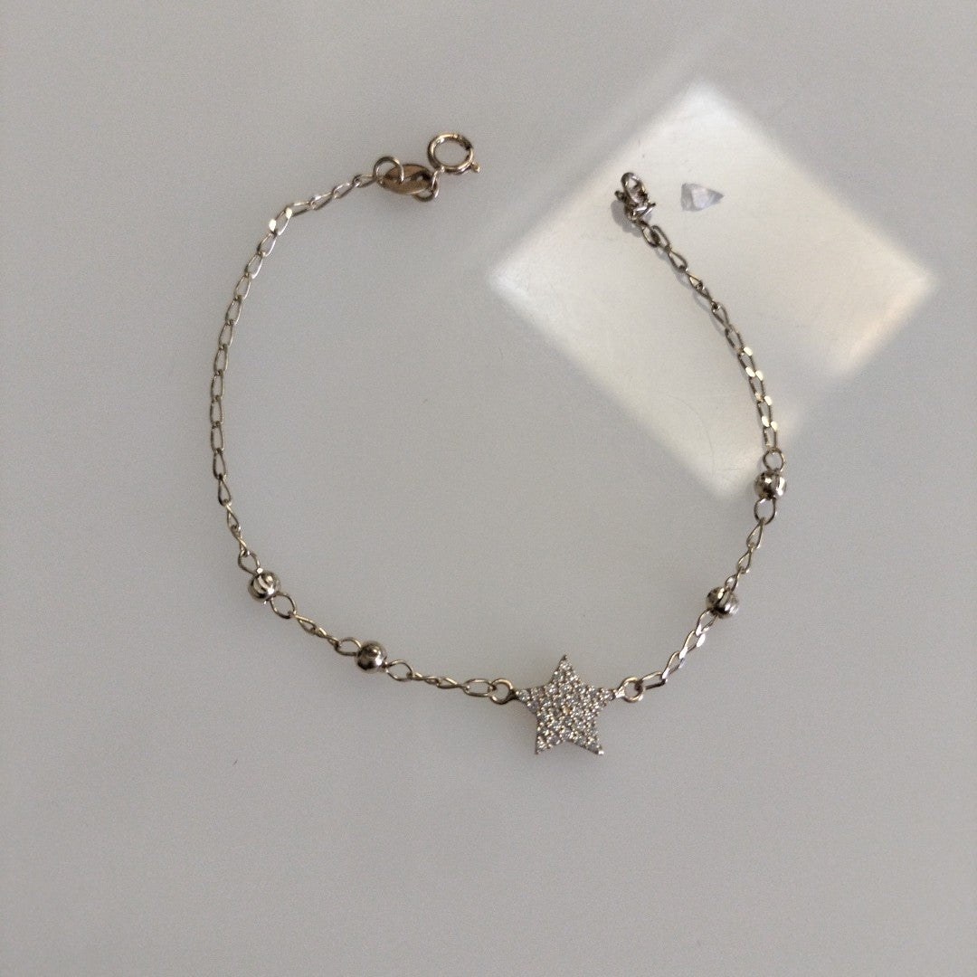 PULSERA ESPECIAL CON ESTRELLA Y CIRCONIAS 14K 18 CM 1.5 GR (NUEVO)
