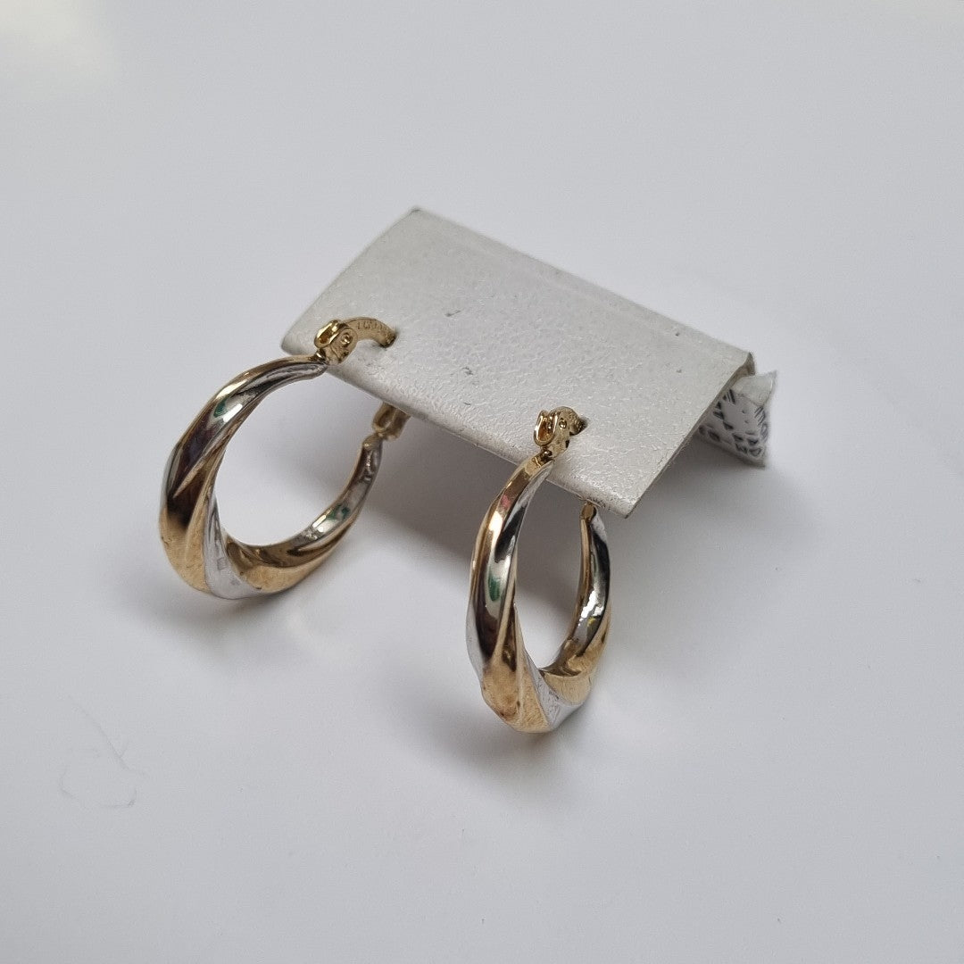 ARETES TEJIDO ARRACADA TRENZADA COMBINADA 14K 1.9 GR (NUEVO)