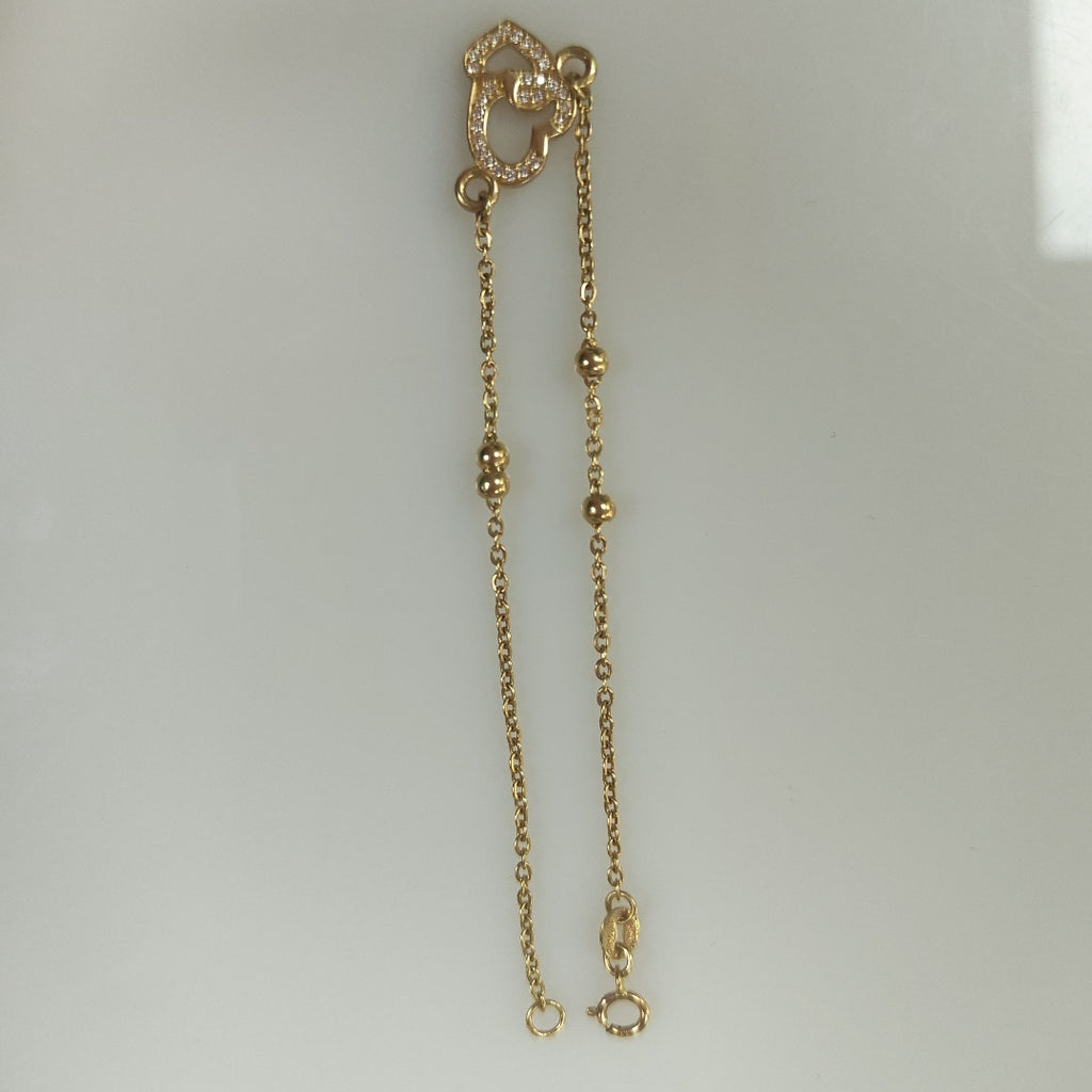 PULSERA TEJIDO ESPECIAL CORAZONES CON CIRCONIAS 14K 18 CM 2.4 GR (NUEVO)