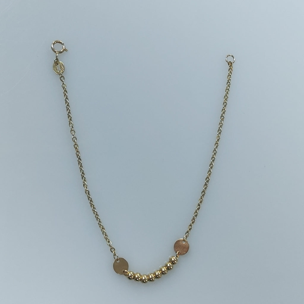 PULSERA TEJIDO ESPECIAL CON BOLITAS 14K 18 CM 1.8 GR (NUEVO)