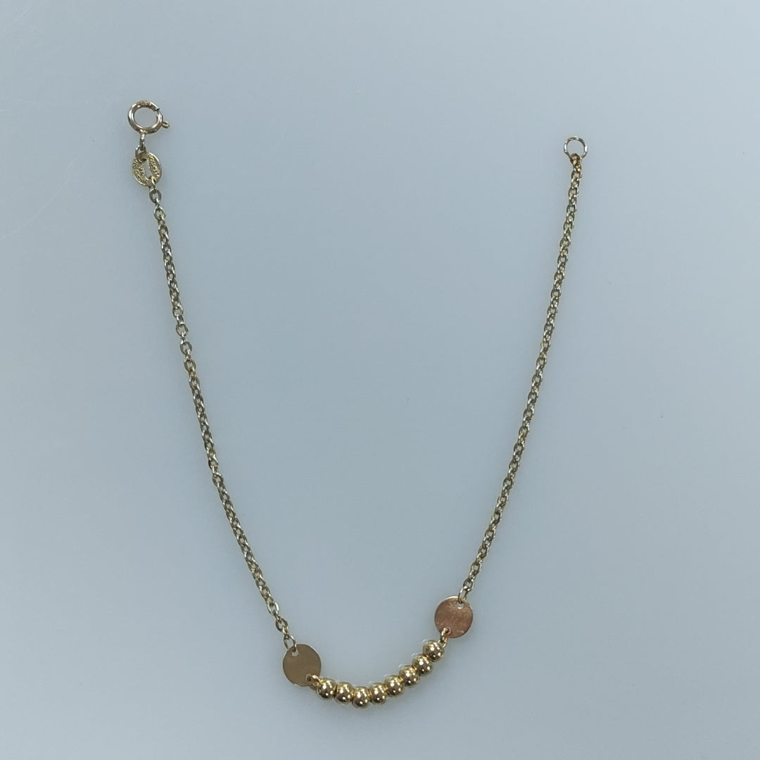 PULSERA TEJIDO ESPECIAL CON BOLITAS 14K 18 CM 1.8 GR (NUEVO)