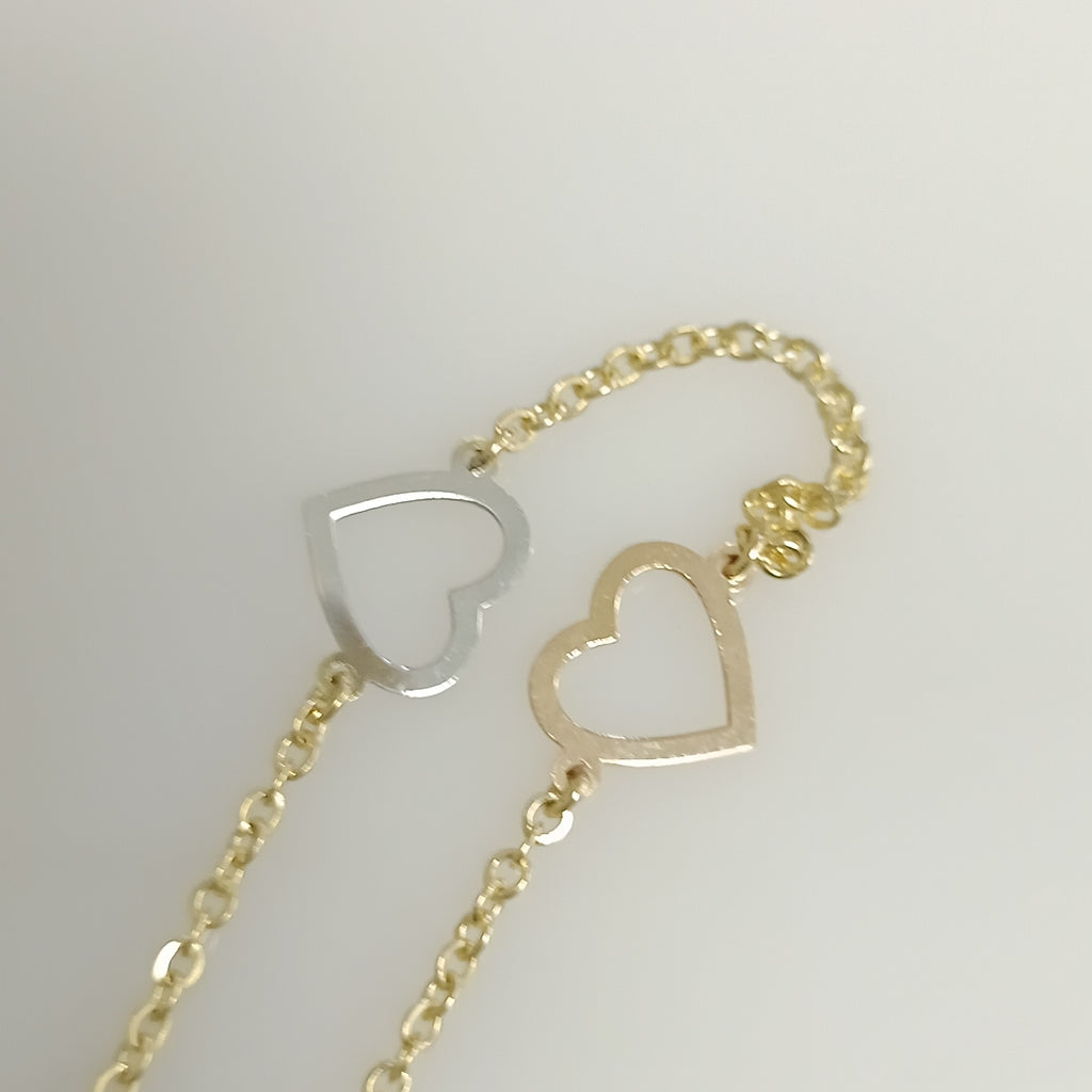 PULSERA ESPECIAL CON CORAZONES CONBINADOS 14K 18 CM 1.7 GR (NUEVO)