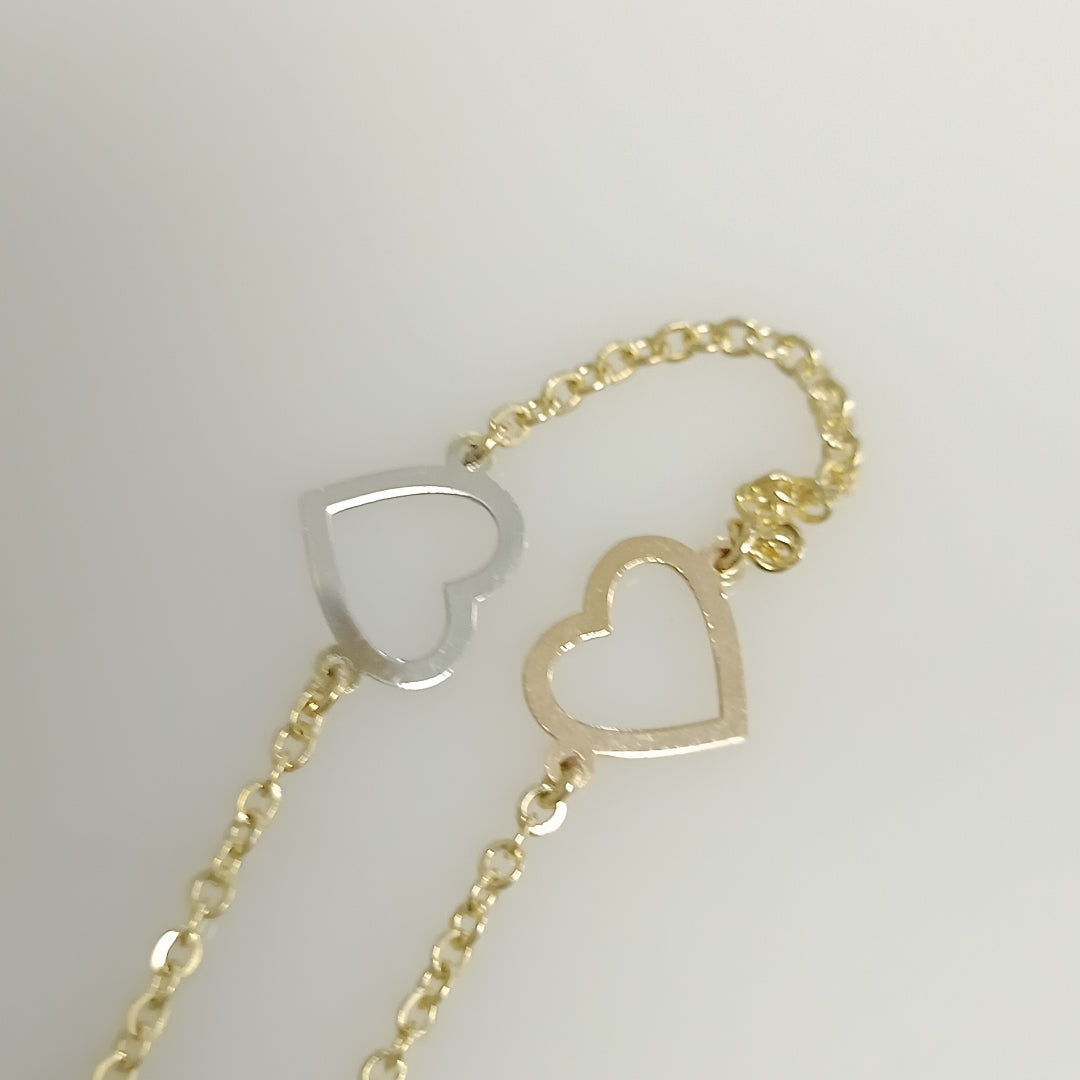 PULSERA ESPECIAL CON CORAZONES CONBINADOS 14K 18 CM 1.7 GR (NUEVO)