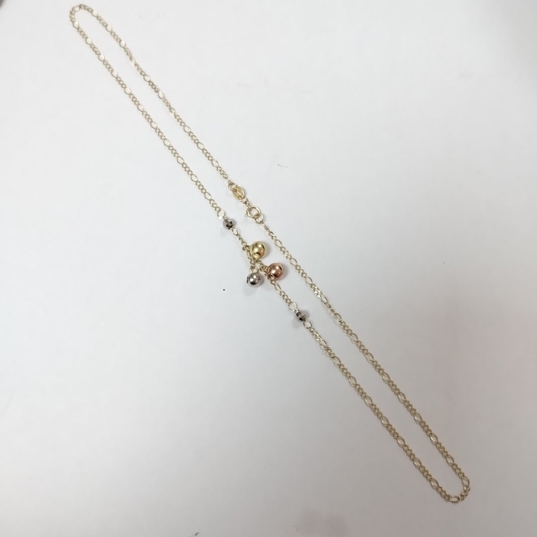 CADENA GARGANTILLA 3X1 CON ESFERAS COMBINADAS 14K 45 CM 3 GR (NUEVO)