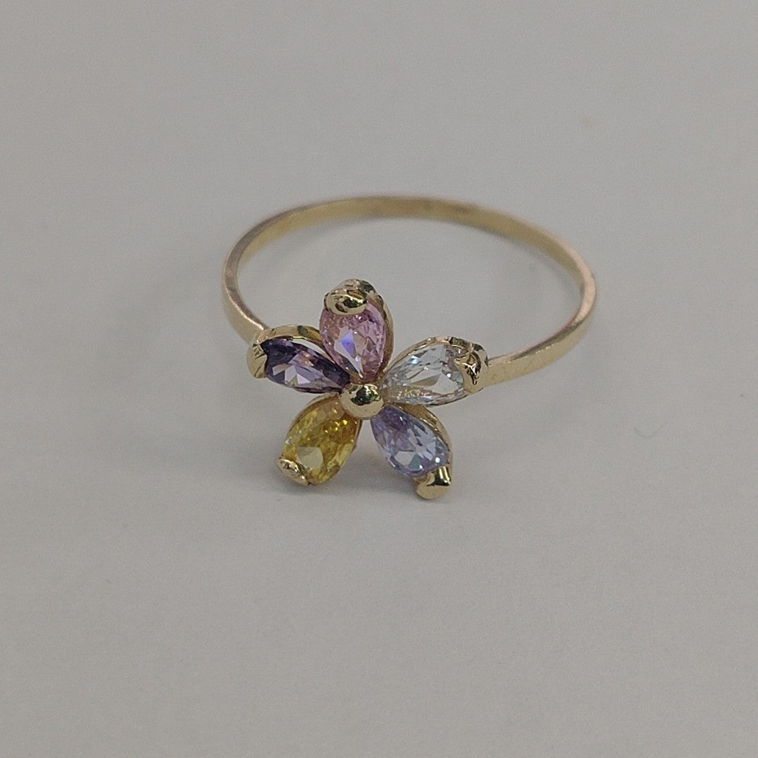 ANILLOS FORMA FLOR CON PIEDRAS DE COLOR 14K TALLA 7.5 1.4 GR (NUEVO)