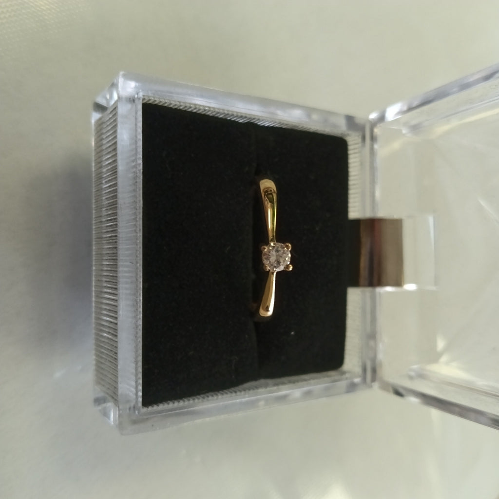 ANILLO SOLITARIO CON DIAMANTE CORTE BRILLANTE 0.17CTS JK VS, 14K 2.4 G (NUEVO)