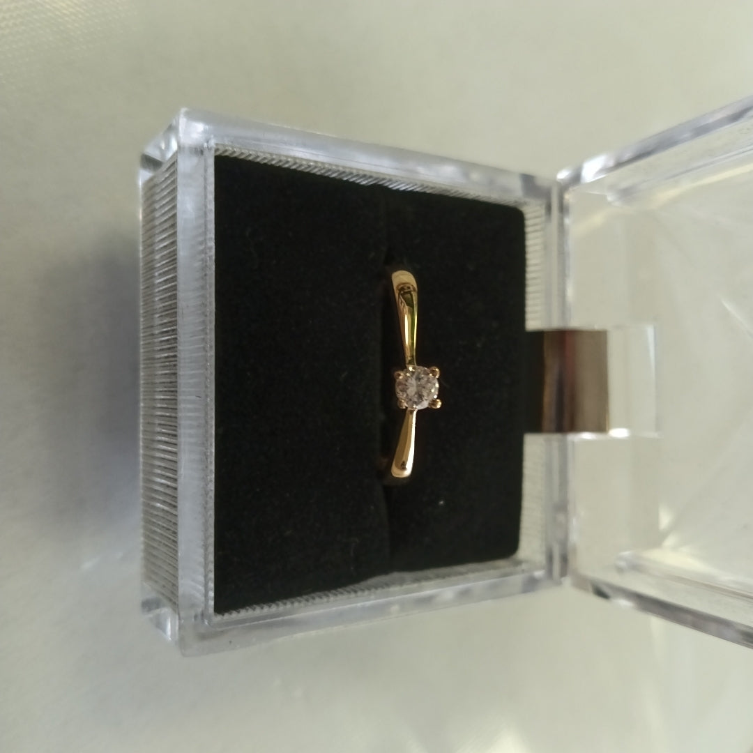 ANILLO SOLITARIO CON DIAMANTE CORTE BRILLANTE 0.17CTS JK VS, 14K 2.4 G (NUEVO)