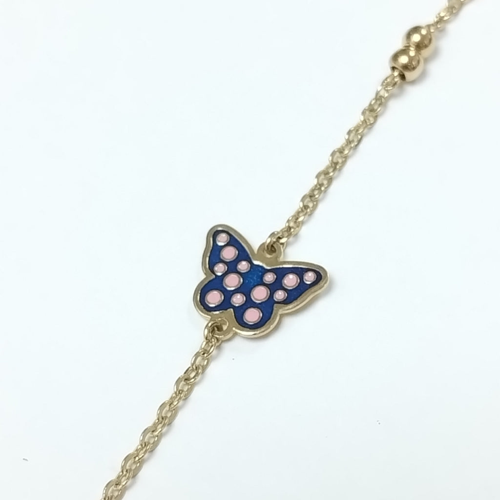 PULSERA TEJIDO ESPECIAL MARIPOSA CON ESMALTE 14K 18 CM 1.9 GR (NUEVO)
