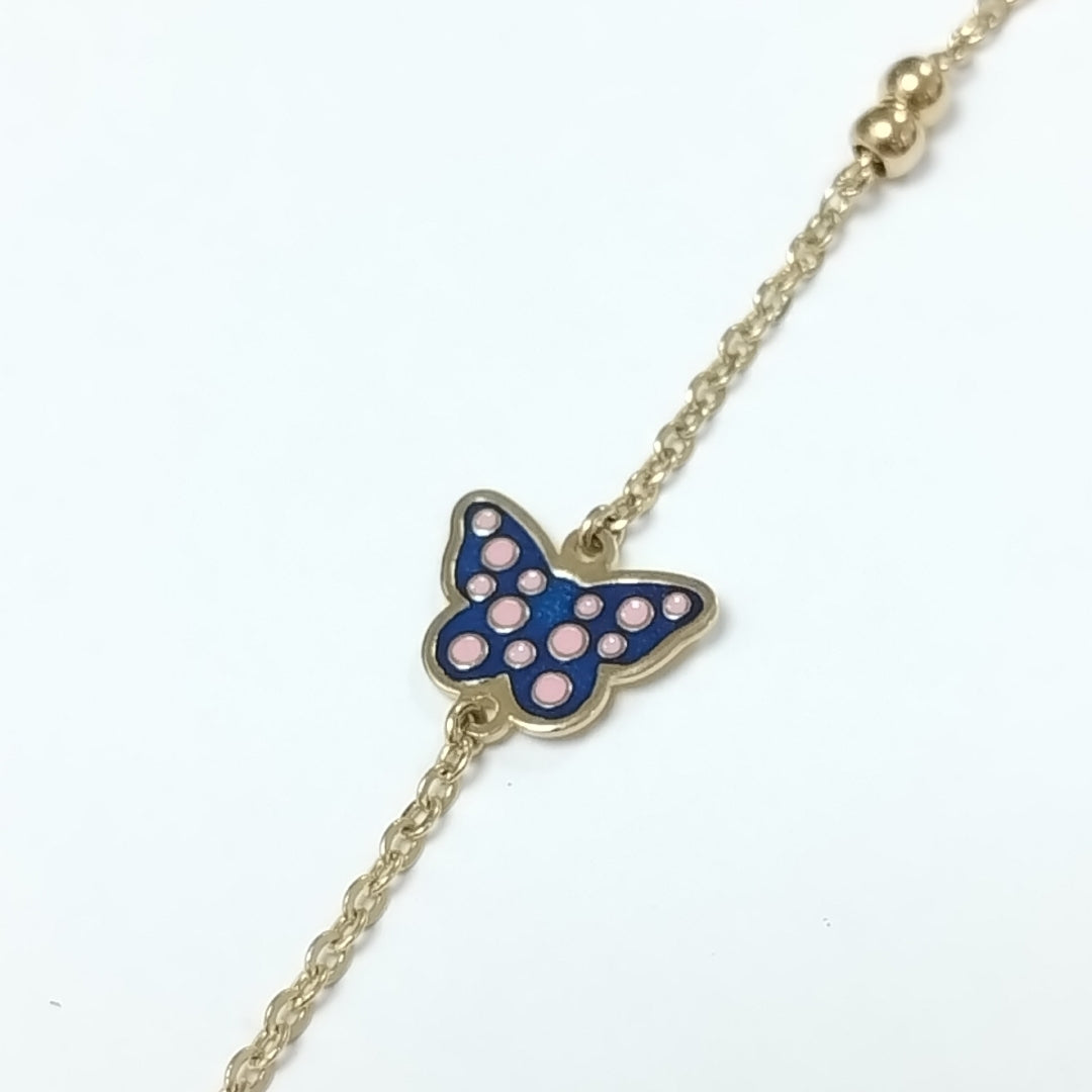 PULSERA TEJIDO ESPECIAL MARIPOSA CON ESMALTE 14K 18 CM 1.9 GR (NUEVO)