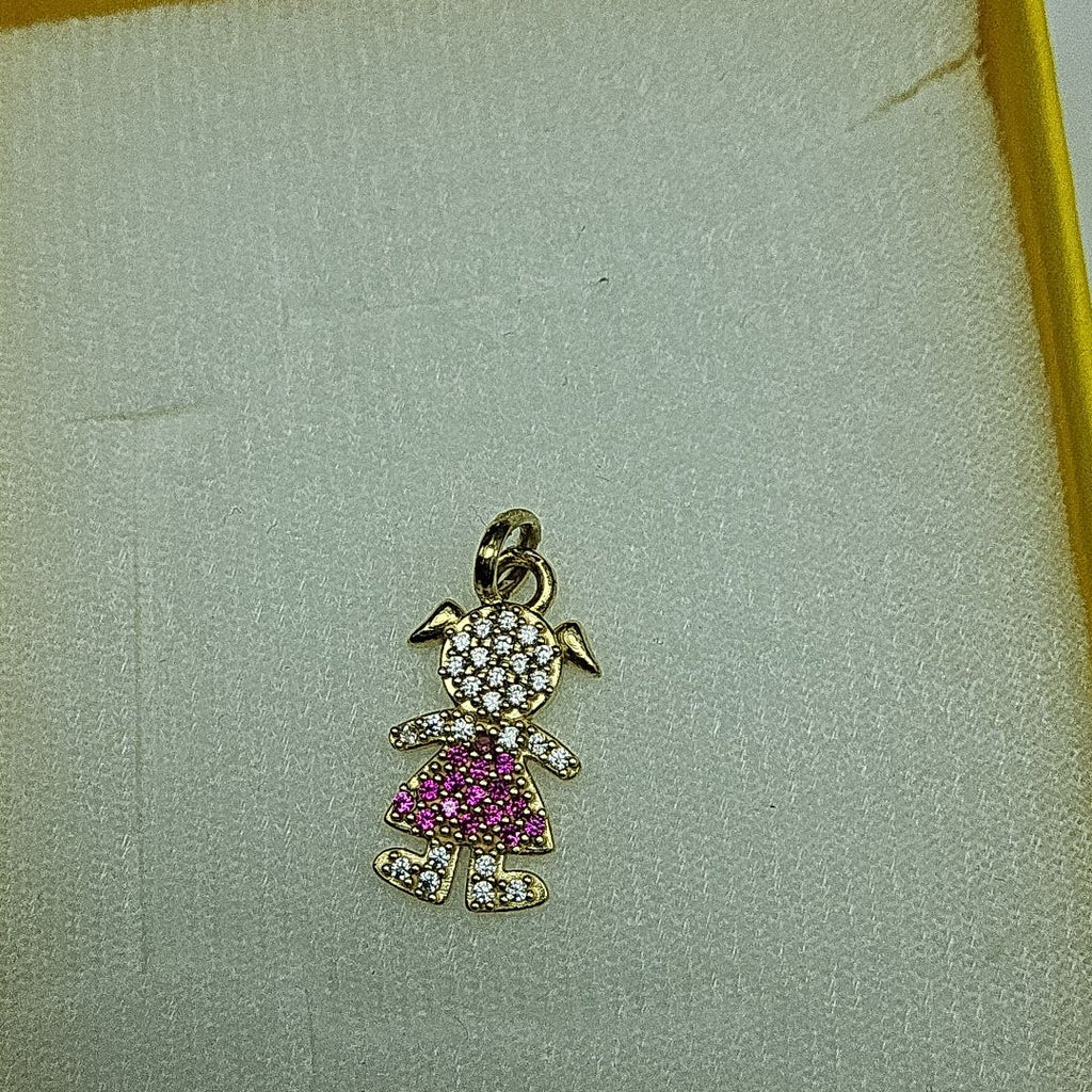 DIJE NIÑA CON CIRCONIAS Y PIEDRAS DE COLOR 10K 1.1 GR (NUEVO)