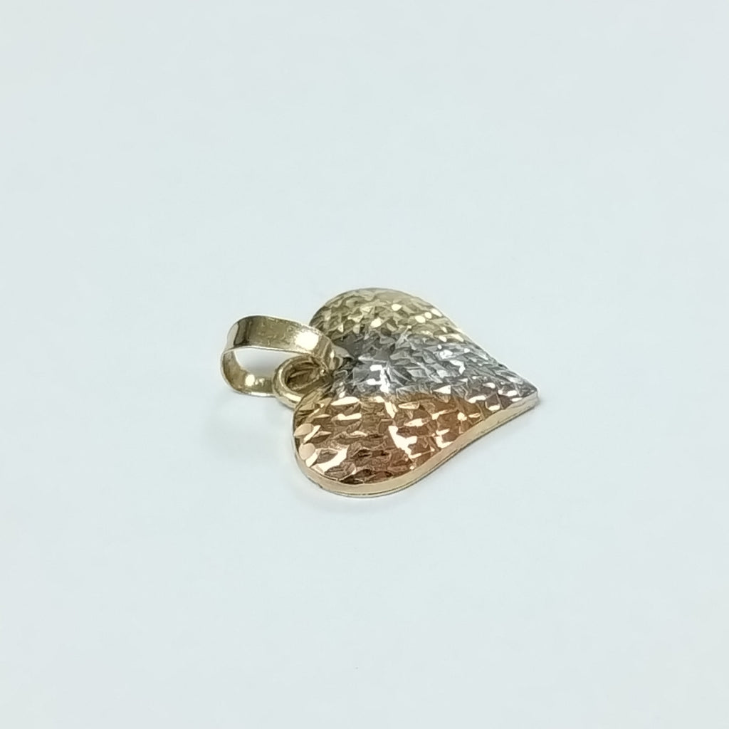 DIJE TEJIDO CORAZON LABRADO COMBINADO 14K 1.2 GR (NUEVO)