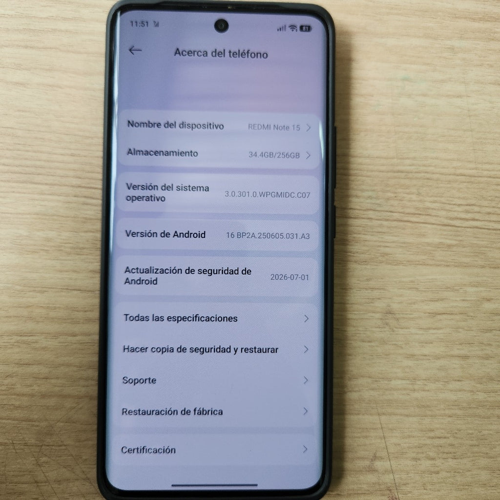 CELULAR XIAOMI REDMI NOTE 15 2510DRA23L (2026) 256 GB 8 GB RAM (SEMINUEVO)