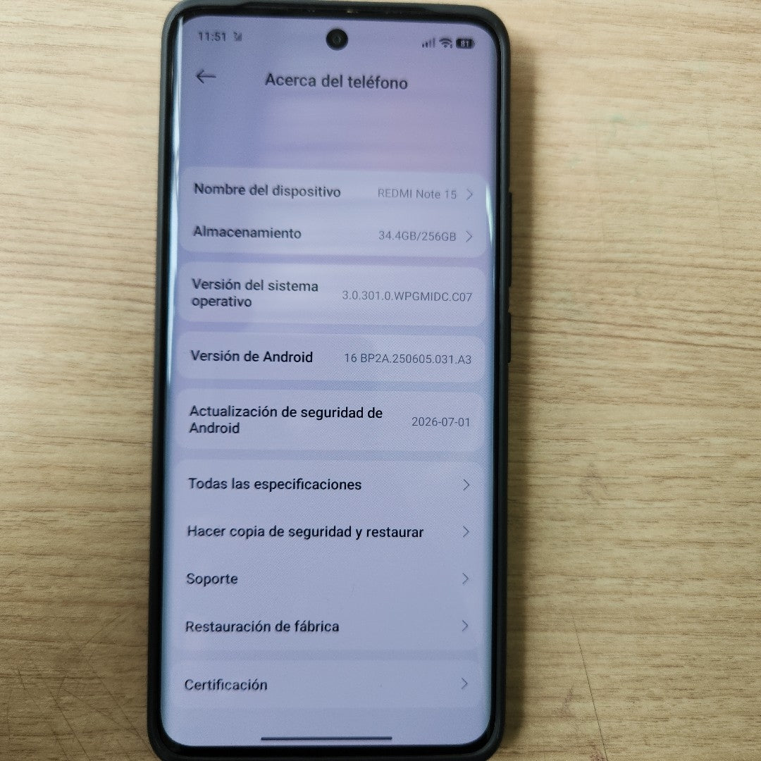 CELULAR XIAOMI REDMI NOTE 15 2510DRA23L (2026) 256 GB 8 GB RAM (SEMINUEVO)