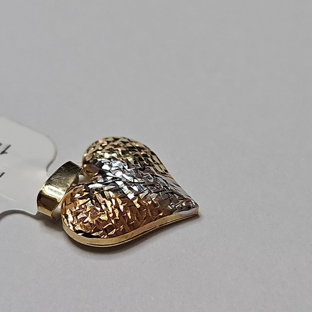 DIJE TEJIDO CORAZON LABRADO COMBINADO 14K 1.2 GR (NUEVO)