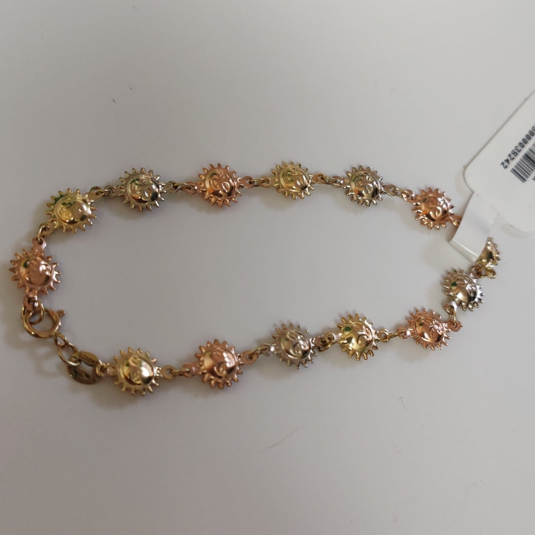 PULSERA TEJIDO ESPECIAL CON FIGURA SOLES COMBINADO 14K 18 CM 2.7 GR PTR14 (NUEVO)