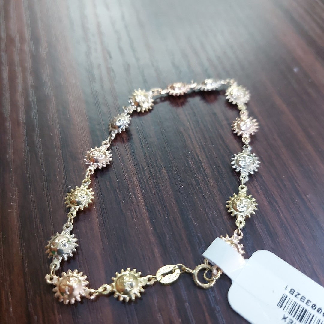 PULSERA TEJIDO ESPECIAL CON FIGURA SOLES COMBINADO 14K 18 CM 2.8 GR PTR14 (NUEVO)