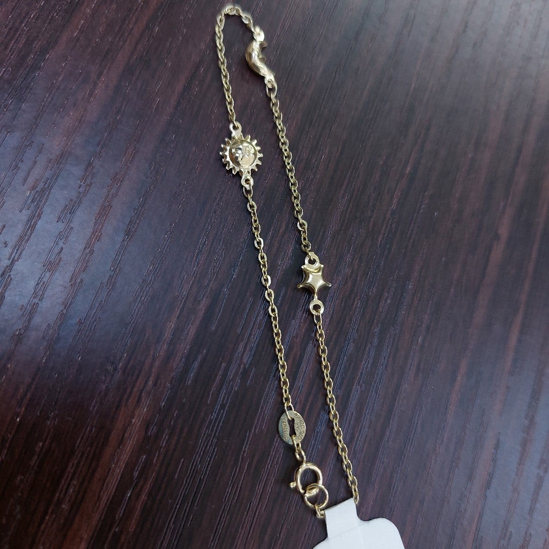 PULSERA TEJIDO ESP FIG SOL LUNA ESTRELLA 14K 18 CM 1.4 GR PTR 43 (NUEVO)