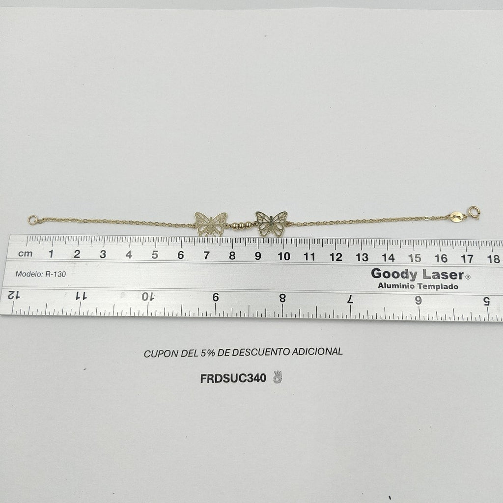 PULSERA TEJIDO ESPECIAL CON FIGURAS MARIPOSAS 14K 18 CM 2 GR PLL 30 (NUEVO)