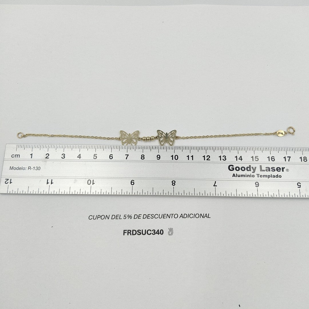 PULSERA TEJIDO ESPECIAL CON FIGURAS MARIPOSAS 14K 18 CM 2 GR PLL 30 (NUEVO)