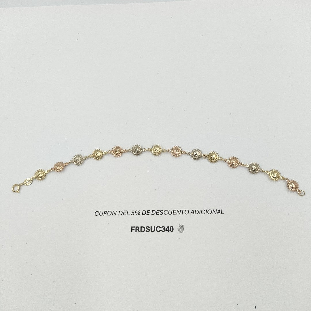 PULSERA TEJIDO ESPECIAL CON FIGURA SOLES COMBINADO 14K 18 CM 2.8 GR PTR14 (NUEVO)