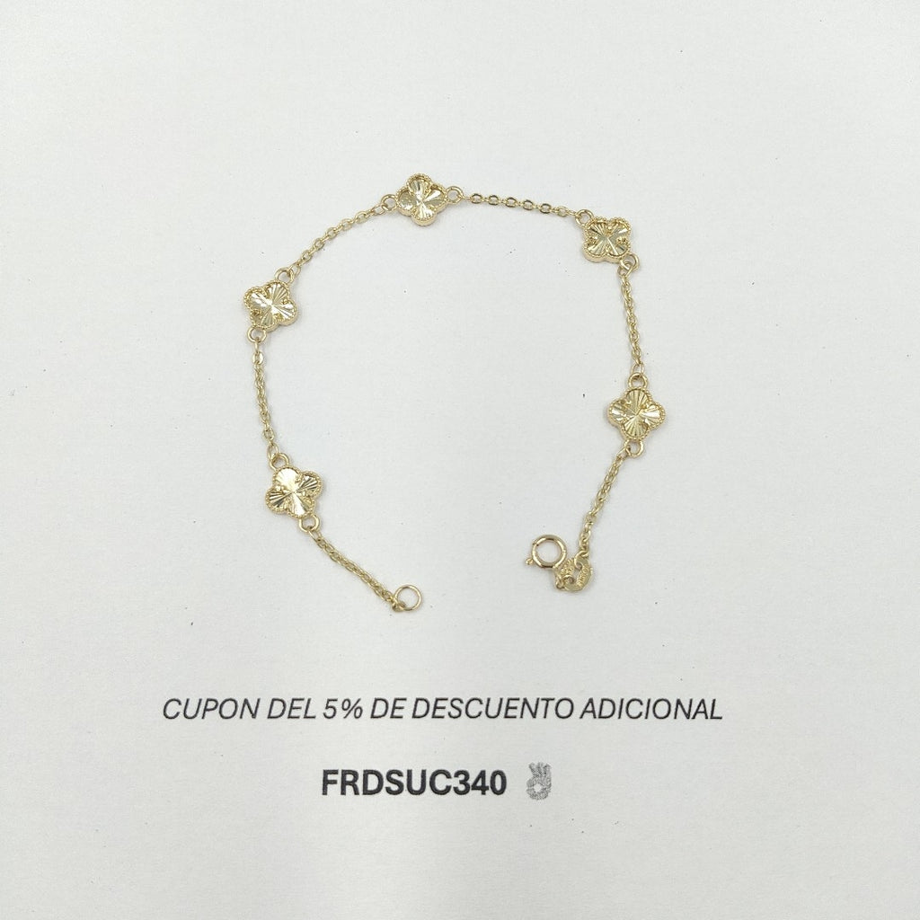 PULSERA TEJIDO ESPECIAL C FLORES 14K 18 CM 2.8 GR PLR33 (NUEVO)