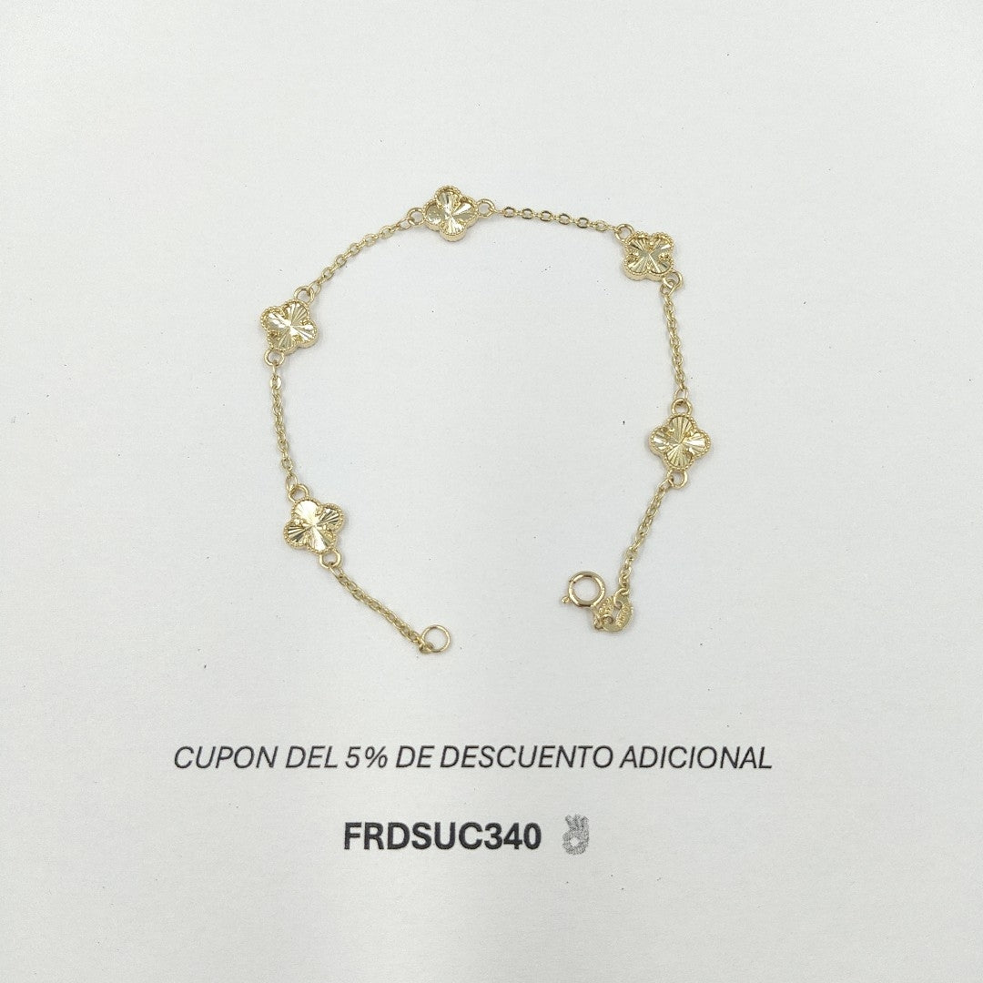 PULSERA TEJIDO ESPECIAL C FLORES 14K 18 CM 2.8 GR PLR33 (NUEVO)