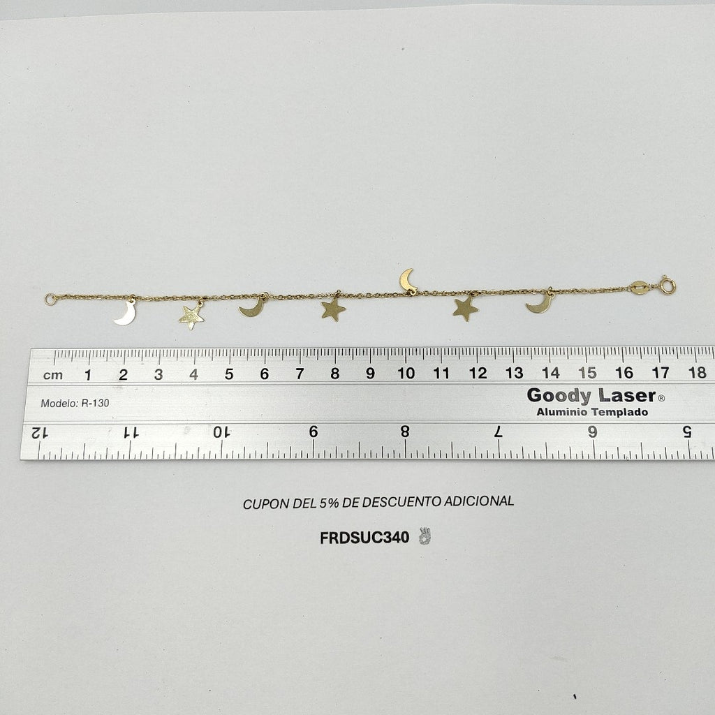 PULSERA TEJIDO ESPECIAL FIG ESTRELLA Y LUNA 14K 18 CM 1.9 GR PLL 36 (NUEVO)