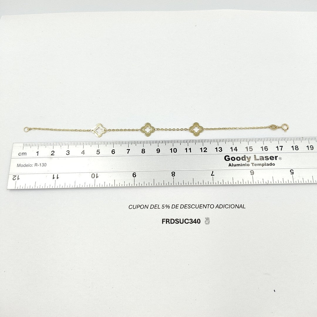PULSERA TEJIDO ESPECIAL CON FLORES 14K 18 CM 1.6 GR PLL 32 (NUEVO)