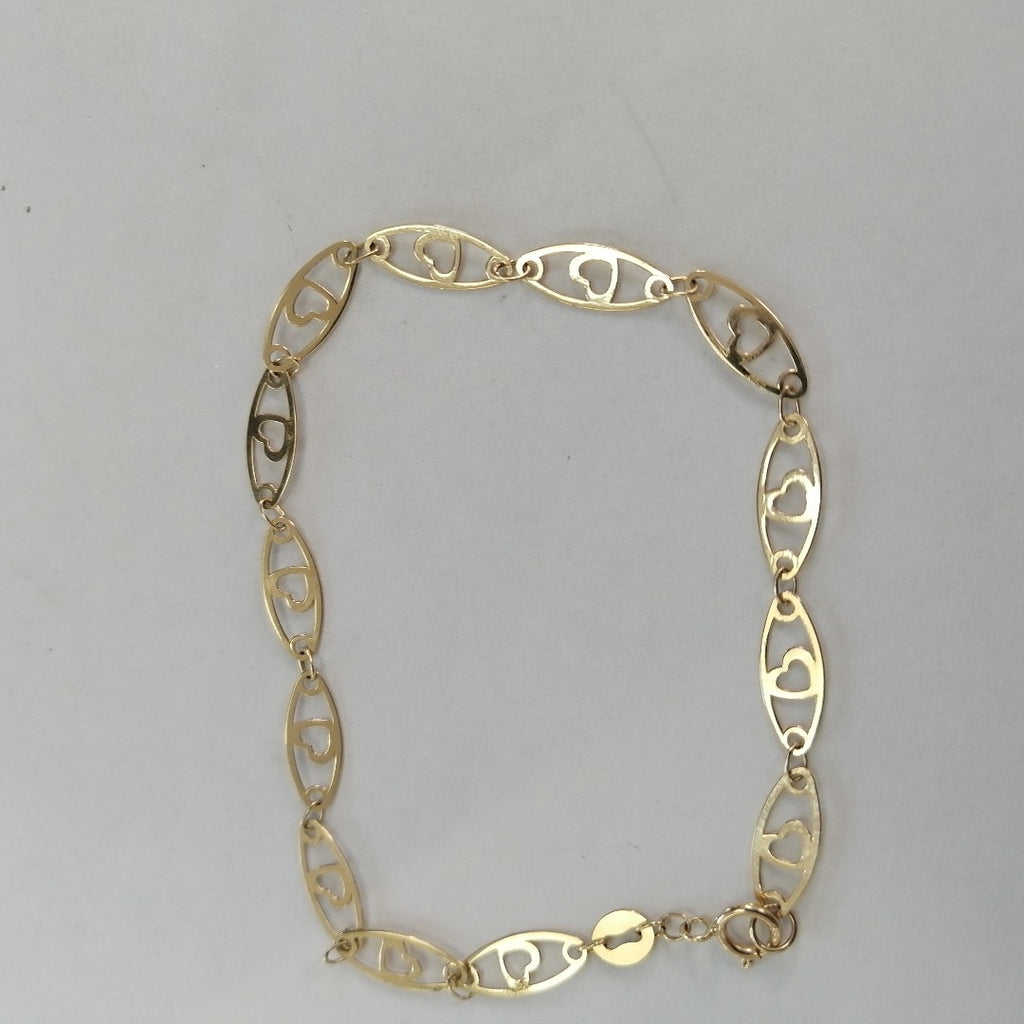 PULSERA TEJIDO ESPECIAL CON CORAZON 14K 18 CM 1.3 GR (NUEVO)