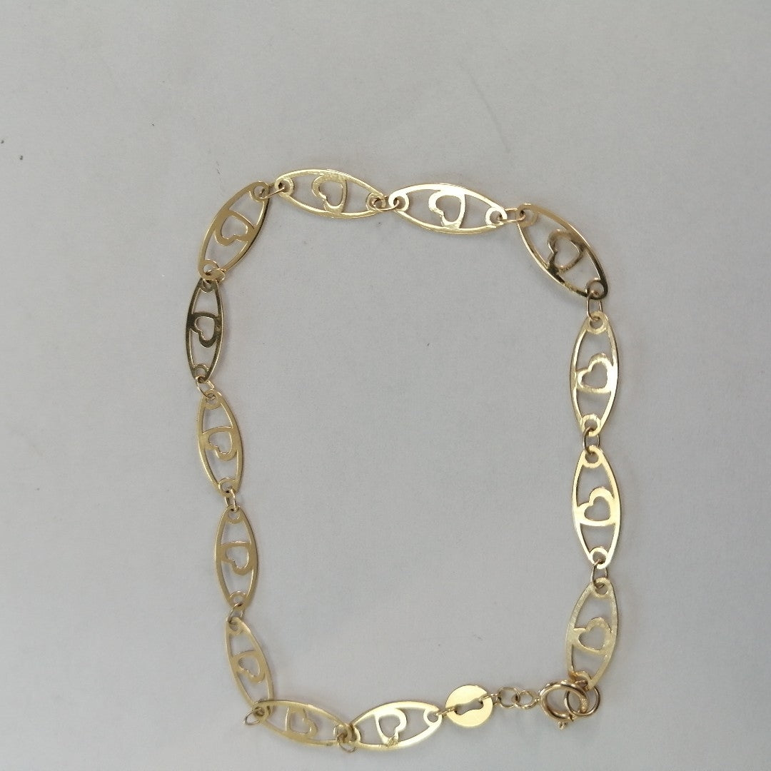 PULSERA TEJIDO ESPECIAL CON CORAZON 14K 18 CM 1.3 GR (NUEVO)