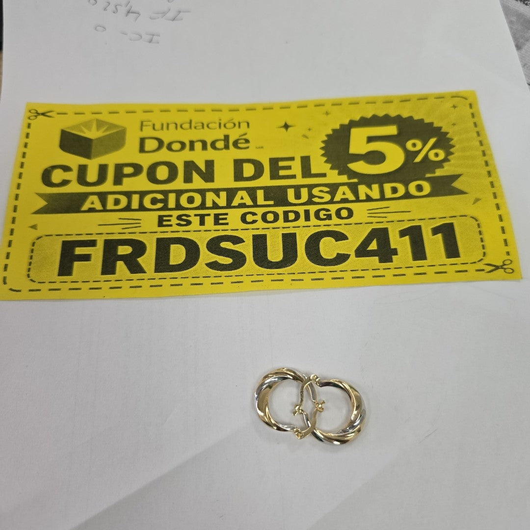 ARETES TEJIDO ARRACADA TRENZADA COMBINADA 14K 1.8 GR (NUEVO)