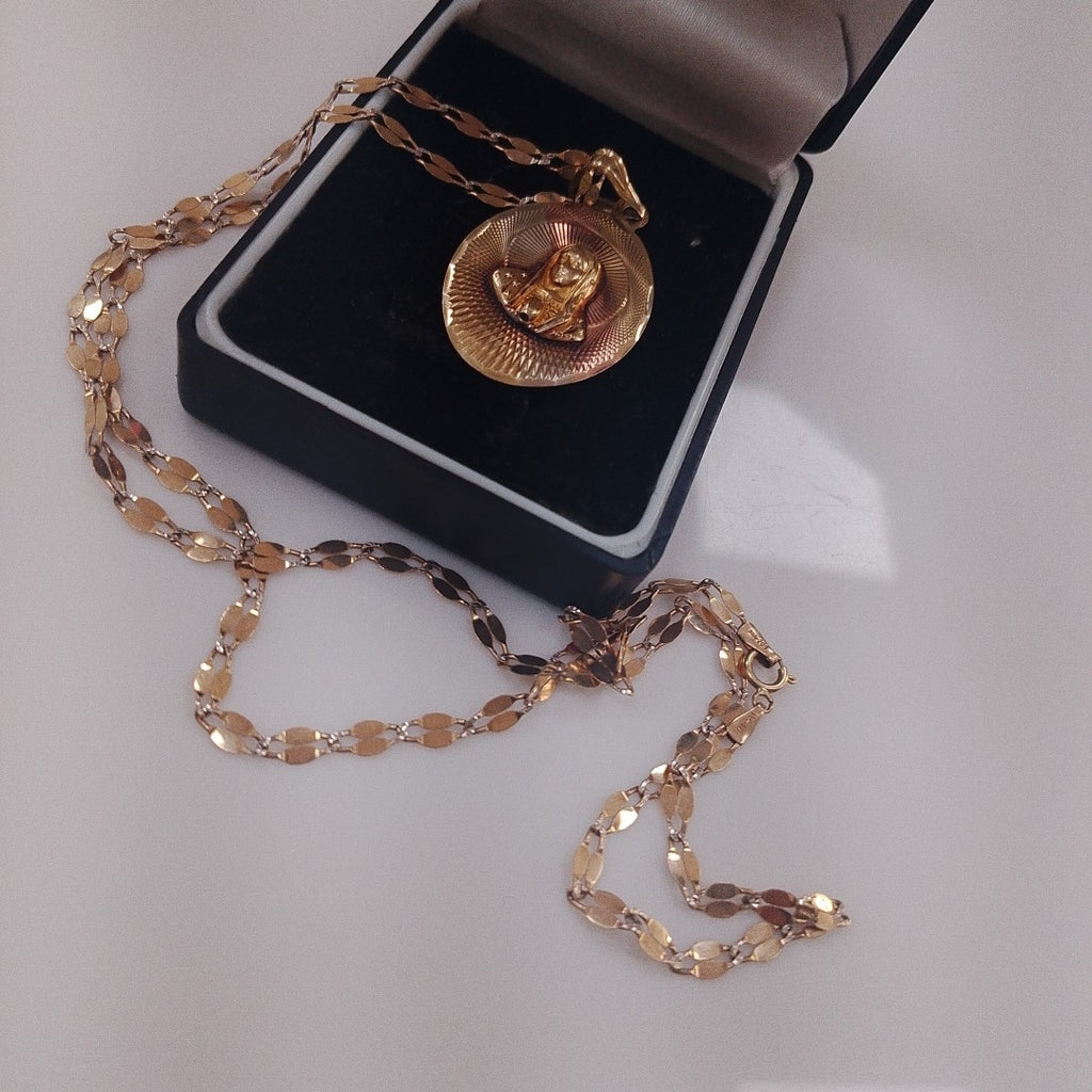 CADENA, MEDALLA RELIGIOSA ORO 10 K 6 GRMS (SEMINUEVO)