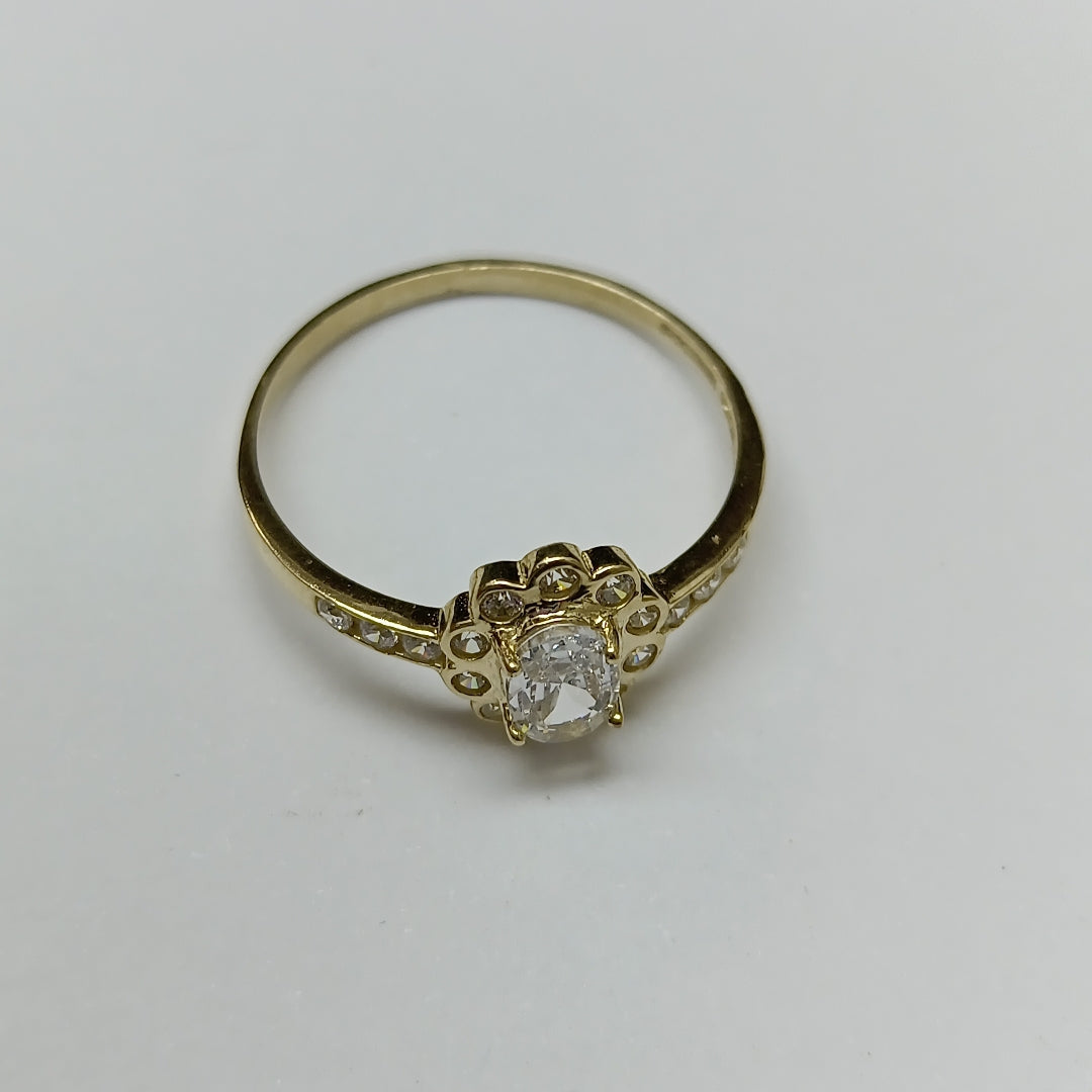 ANILLO FLOR PIEDRA OVALO 14K 9 TALLA 1.6 GR ADP 60 (NUEVO)