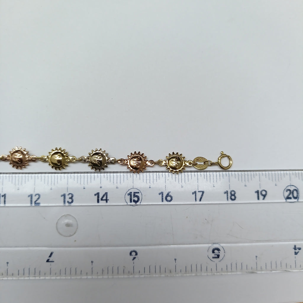 PULSERA TEJIDO ESPECIAL CON FIGURA SOLES COMBINADO 14K 18 CM 2.7 GR PTR14 (NUEVO)